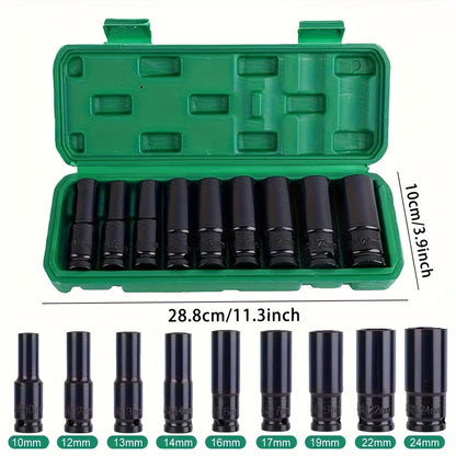 BOURVILL 35/15/10pcs 1/2" Drive Deep Impact Socket Set for Axle Hub Nut, Featuring 6-Point Metric Sizes from 8-32Mm, Made of Cr-Mo Steel, Designed for Heavy-Duty Vehicle Repair And Maintenance