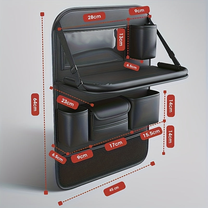 QIANKUNBAG PU Leather Car Backseat Organizer with Foldable Table Tray, Black Grey Green Car Storage Organizer with Tablet Holder, Car Seat Back Protectors Kick Mats Travel Accessories