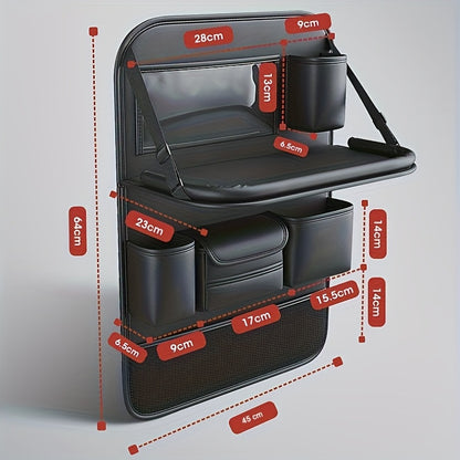 QIANKUNBAG PU Leather Car Backseat Organizer with Foldable Table Tray, Black Grey Green Car Storage Organizer with Tablet Holder, Car Seat Back Protectors Kick Mats Travel Accessories