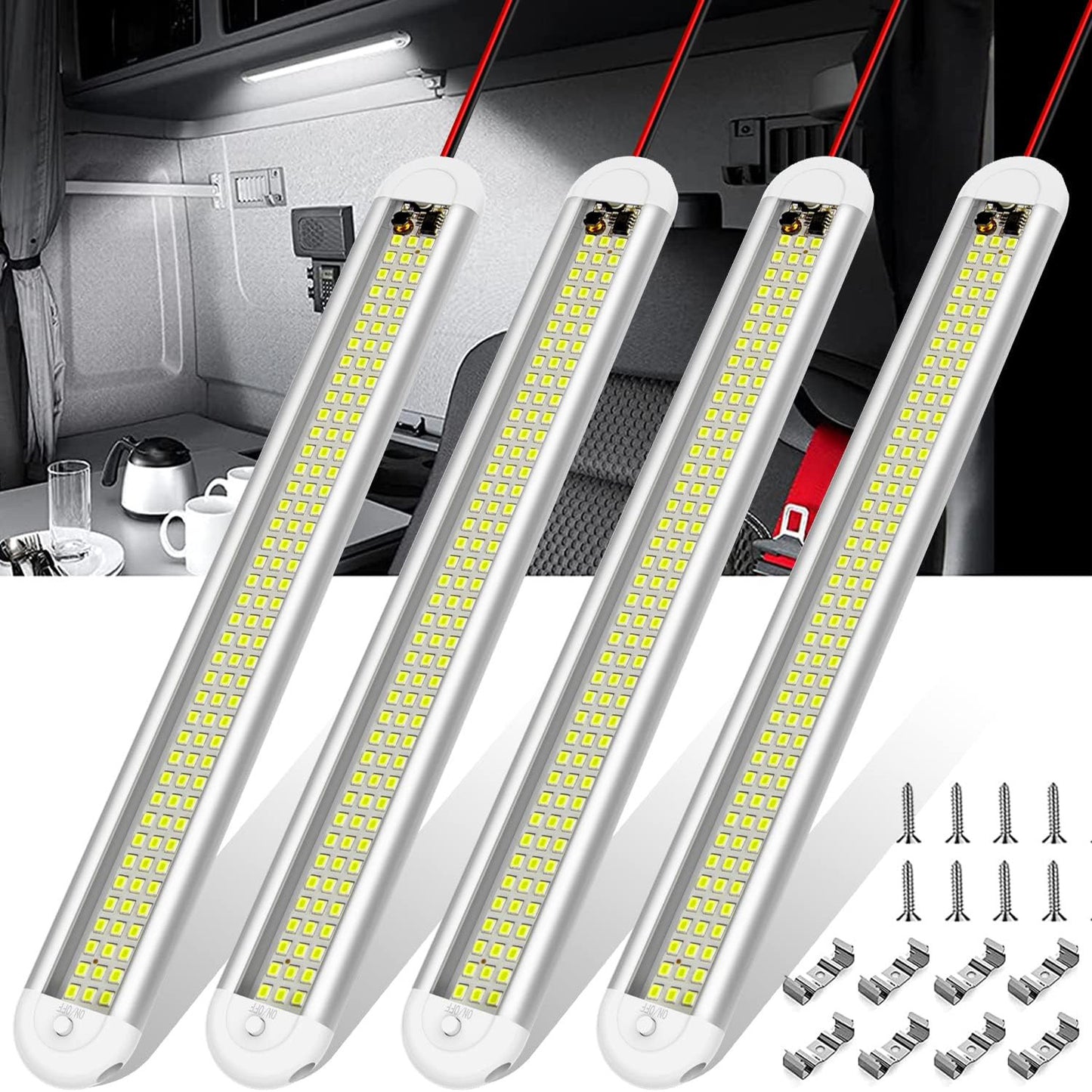 4/8pcs 12V LED Interior Light Bar | 120LEDs 1500LM 8W DC, with ON/OFF Switch, for Enclosed Cargo Trailer, RV Van, Truck, Lorry, Camper, Boat, Caravan, Without Battery