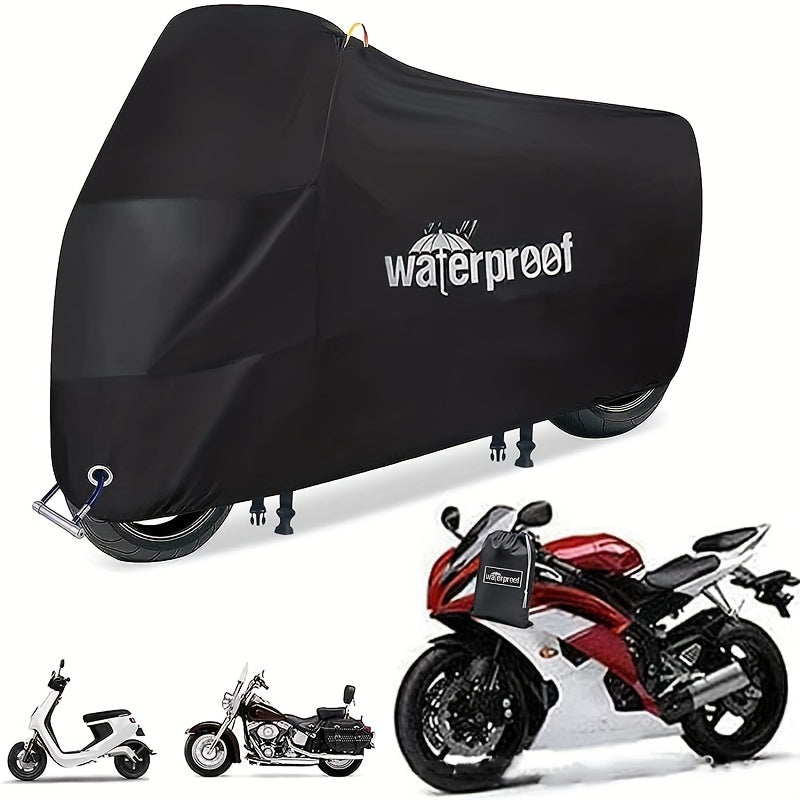 Durable Black Motorcycle Cover, Waterproof And All-Weather Protection, Rain, Snow, UV And Dust Resistant, Suitable for Most Motorcycle Models