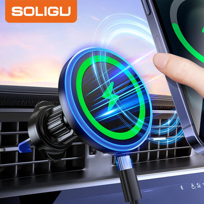 Miracase Car Phone Mount Charger [15W Fast Charging] Magnetic Wireless Car Charger, [360° Rotation] Car Phone Holder Mount, Air Vent Car Phone Charger Solely Fit for Iphone 16/15/14/13/12 Series, Christmas Gifts, Christmas Big !