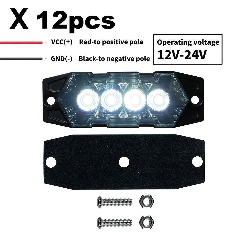 12pcs New Upgraded 12V-24V Universal LED Light for Atv Utv Boat Bike-Heavy-Duty Off-Road with Amber/Red/White, 12-24V Vehicle, Without Battery