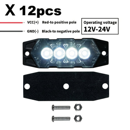 12pcs New Upgraded 12V-24V Universal LED Light for Atv Utv Boat Bike-Heavy-Duty Off-Road with Amber/Red/White, 12-24V Vehicle, Without Battery