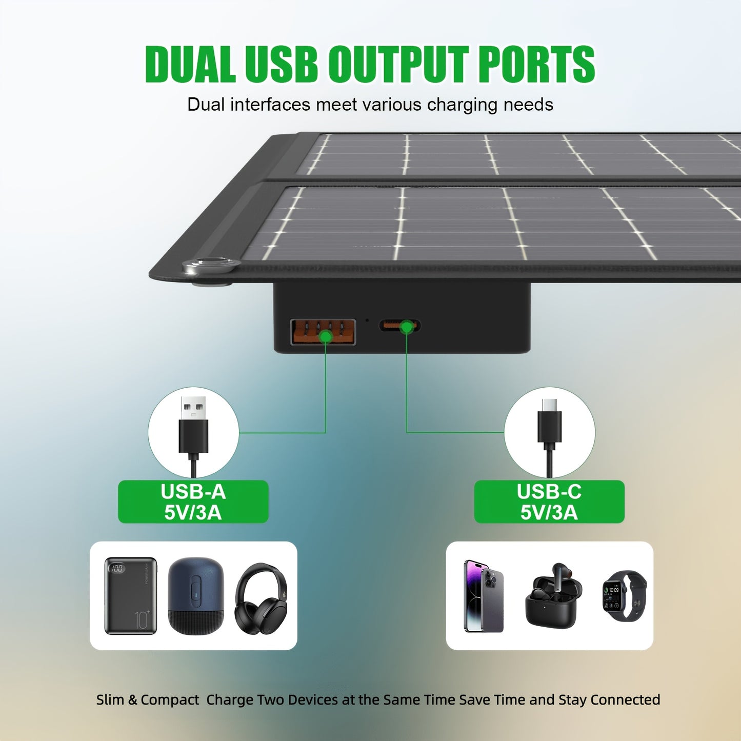 30W Portable Solar Charging Panel, 2-in-1 Folding Design, with USB Charging Port, High Efficiency, Plug-and-Play Solar Panel for Phones, Tablets & Action Cameras, Lightweight Outdoor Emergency Power Supply for Camping, Travel, RVs & Boats