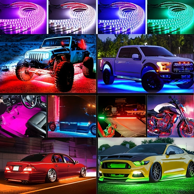 2025 New Vision RGB LED Car Bottom Light Strip, Off-Road RZR SUV ATV UTV High-Brightness Neon Kit, with Voice Control Function Music Mode And Remote Control, Hardwired 12V, Wireless Remote Control, Battery-Free