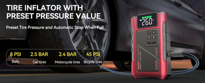 Portable Car Jump Starter with Air Compressor, Jump Starter for Car, 5000A Peak(2.11gal Gas, 1.72gal Diesel) with 150 PSI Tire Inflator, 12V Car Battery Jump Power Pack, Car Jumper Starter Portable, 5in 1 Function Jump, Battery Charger, Smart Cables