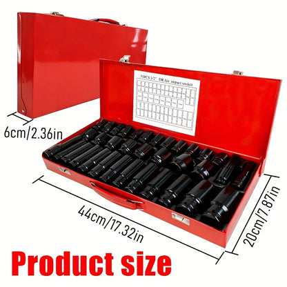 BOURVILL 35/15/10pcs 1/2" Drive Deep Impact Socket Set for Axle Hub Nut, Featuring 6-Point Metric Sizes from 8-32Mm, Made of Cr-Mo Steel, Designed for Heavy-Duty Vehicle Repair And Maintenance