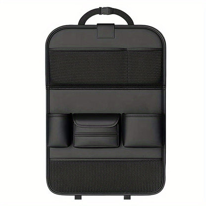 Fit PU Leather Car Seat Back Organizer with Multiple Compartments, Mesh Pockets & Laptop Holder - Foldable Travel Storage Bag for Car Interior Accessories