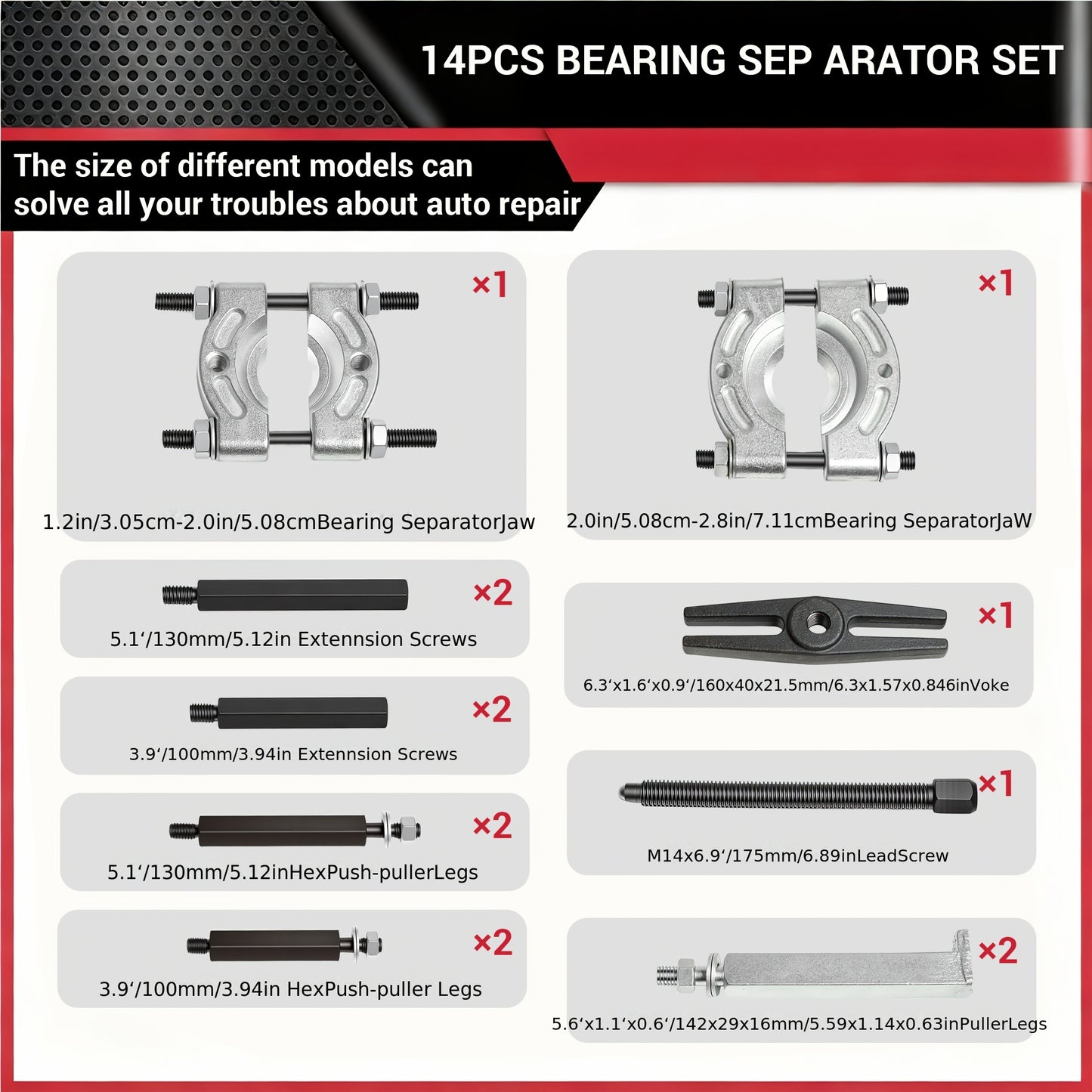 9/12/14pcs Bearing Puller And Splitter Kit, Wheel Hub Axle Puller Set, 5 Ton Capacity Bearing Separator with 2' And 3' Bearing Separator Jaws, Pinion Bearing Puller And Wheel Removal Tool for Auto Motorcycle Repair| Gift for Husband And Dad