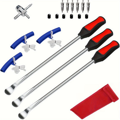 14.5-inch 19pcs/11.5-inch 22pcs Tire Pry Bar Tool, Motorcycle Tire Changer, Tire Lever Set for Motorcycle, ATV, and Lawn Mower Tire Replacement Kit, Includes Rim Protector, Valve Tool, and Accessories