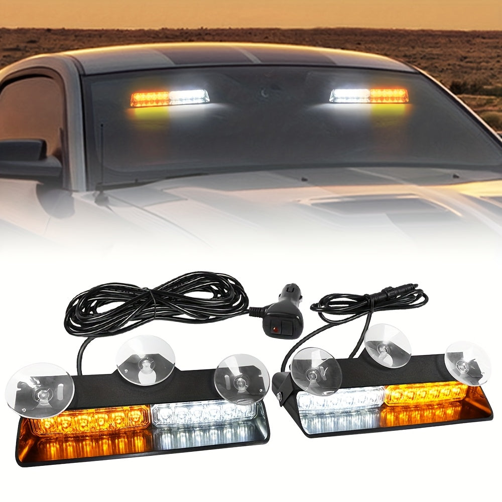 24LED Emergency Dash Lights | 2 in 1 Interior Windshield Safety Flashing Lights with Suction Cups for Snow Plow, Trucks, Construction Vehicles, Car - Universally Applicable, 12-24V Power, Lights, Without Battery