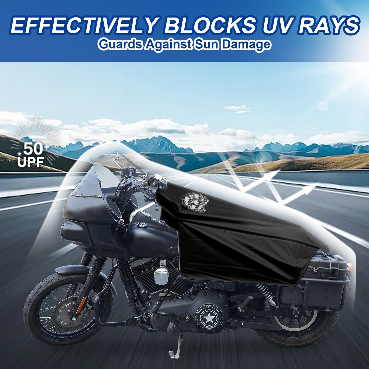 Motorcycle Seat Cover for Most Touring/Full Dress Touring/Cruiser, 300D Oxford Cloth Extra Large Motorcycle Half Cover for Outdoor Rain Snow Dust Protection, with Storage Bag
