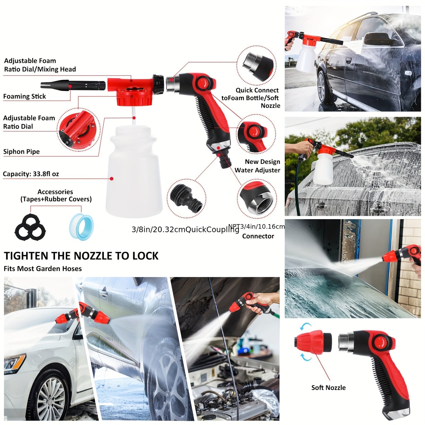 42Pcs Car Wash Detailing Kit Cleaning Kits With Foam Gun Sprayer Wash Brush With Long Handle Collapsible Bucket Large Wash Mitt Towels