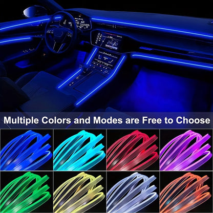 [RGB Multi-Color LED] Automotive LED Interior Light Strip, 5in 1 276 Inch RGB Multi-Color, with Optical Fiber Ambient Lighting Kit, Button And APP Control, Car Car Plug LED Light Strip with Music Synchronization Mode, Without Battery