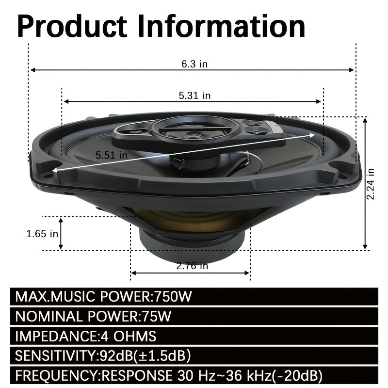 2pcs 6X9-inch 1300W(2X650W) 5-way Full-frequency Coaxial Car Speakers, Surround Sound Channel Configuration2.2, with Dust Cover And Audio Cable for Car Door Auto Audio Music Stereo Door Speakers, Perfect for Car Audio Upgrade, Without Battery