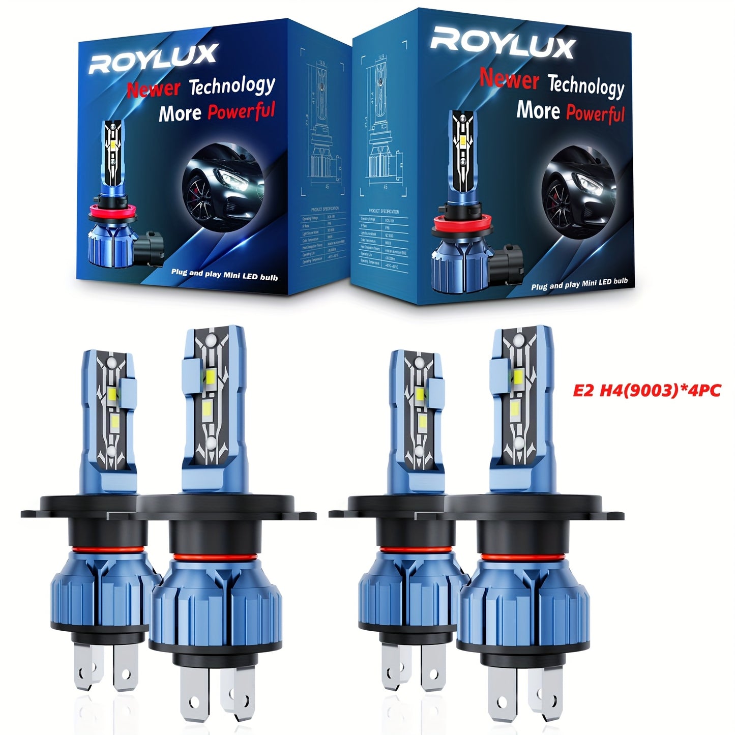 4pcs 9005+H11 LED Headlight Kit Bulbs, High/Low Beam Fog Lamps 80W 20000LM/bulb Super Bright White 6000K, Without Battery