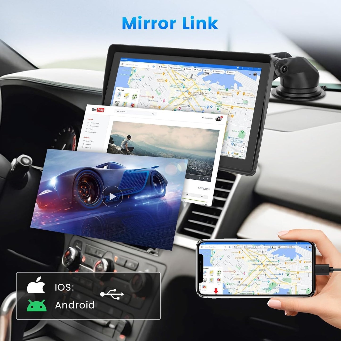 2026 New 7-inch Car Display With Built-in Audio System, Ultra HD Touchscreen, Backup Camera, Wireless Connectivity, GPS Navigation, Supports CarPlay And Android Auto, Mirror Link, FM Radio. Opional 10.26" 9" Carplay Wireless Car