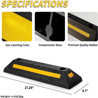 Car Wheel Stops for Garage -Heavy Duty Rubber Parking Guide 12/8/4/2/1pc Premium Quality Durable Car for Garage Wheel Stopper Professional Grade Park with Reflective Yellow Tape Curb, Adjustable for Safe Parking of Vehicles, for Garage Parking Stops
