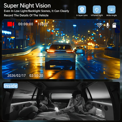 1080P HD Front And Cabin Dual-Camera Dash Cam, Equipped with 2-Inch IPS Screen, 170° Front Wide Angle And 140° Rear Wide Angle, ADAS Driving Assistance, G-Sensor, Loop Recording, Night Vision, 24-Hour Parking Mode - Sd Card Not Included