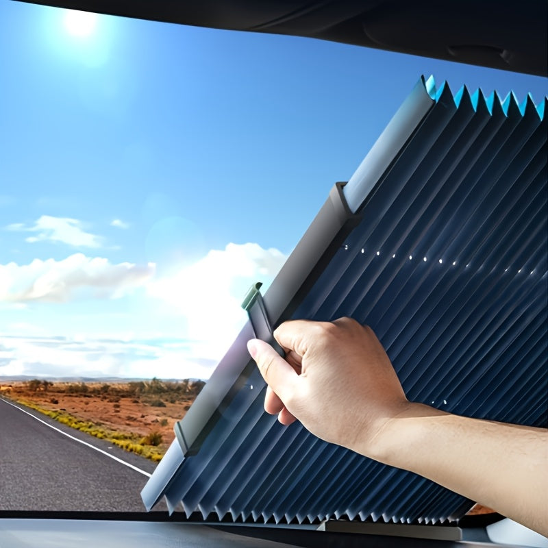 Automatic Retractable Windshield Sunshade with UV Protection Function, Adjustable Sunshade And Insulation Effect, Made of Aluminum Material, Suitable for Various Vehicle Windshields