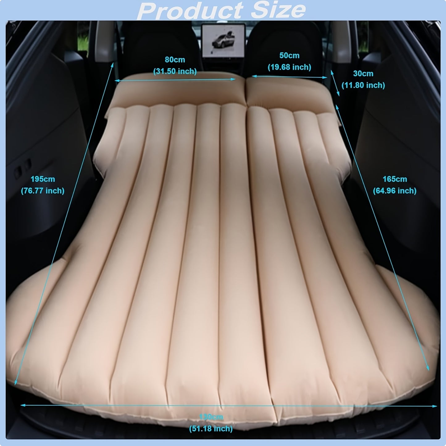 Ultra Comfortable Car Inflatable Mattress, Suitable for Tesla SUV Trucks, RVs, Trucks, Backseat Trunks, 64ft, Portable Foldable Inflatable Bed. Suitable for Travel Camping, Ncluding Storage Bag, Air Pump And Two Pillows, Two Piers