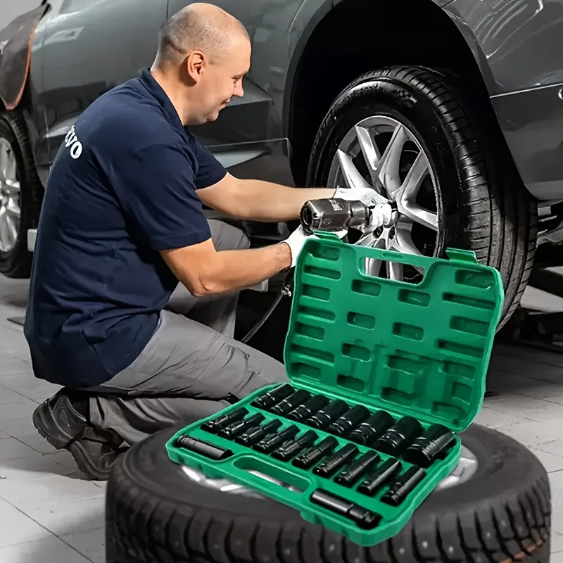 20pcs 1/2" Drive Metric Deep Impact Socket Set, 8mm-32mm, Electric Wrench Extension Hex Sockets for Automotive Repair and Nut Tools, Mechanic Tools, Vehicle Maintenance, Heavyduty Sockets, Professionalgrade Sockets, Impactresistant Sockets, Corrosionresis