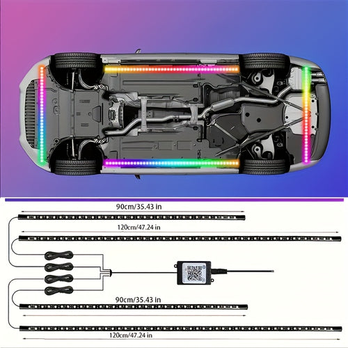 2025 New Vision RGB LED Car Bottom Light Strip, Off-Road RZR SUV ATV UTV High-Brightness Neon Kit, with Voice Control Function Music Mode And Remote Control, Hardwired 12V, Wireless Remote Control, Battery-Free