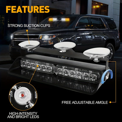 24LED Emergency Dash Lights | 2 in 1 Interior Windshield Safety Flashing Lights with Suction Cups for Snow Plow, Trucks, Construction Vehicles, Car - Universally Applicable, 12-24V Power, Lights, Without Battery