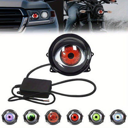1/2pcs LED Dynamic Devil's Eyes, 6-Mode Adjustable Demon Eye Lights with Lens, 12V Off-road Atmosphere Lighting Kit, Cool Automotive Decoration, Perfect for Car Mods & Birthday Gifts