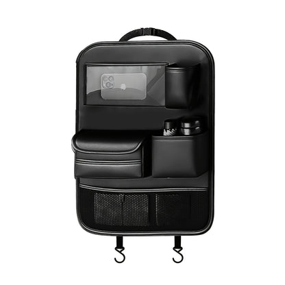QIANKUNBAG PU Leather Car Backseat Organizer with Foldable Table Tray, Black Grey Green Car Storage Organizer with Tablet Holder, Car Seat Back Protectors Kick Mats Travel Accessories