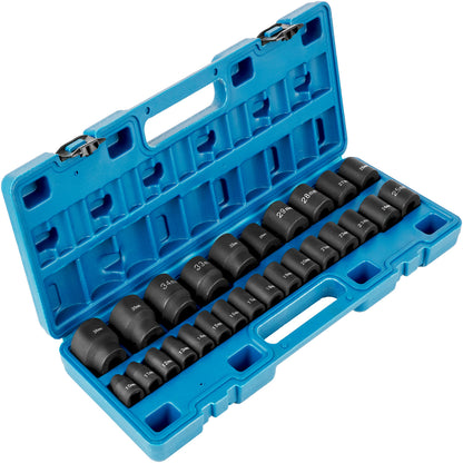 VEVOR Impact Socket Set 1/2 Inches 26 Piece Impact Sockets, Shallow Socket, 6-Point Sockets, Rugged Construction, CR-V, 1/2 Inches Drive Socket Set Impact Metric 10mm - 36mm, with a Storage Cage