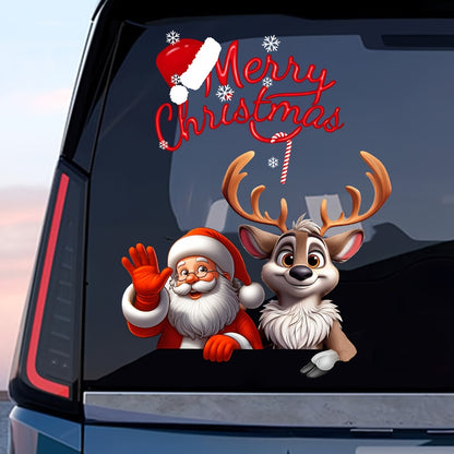 2pcs/ 1 Set Merry Christmas English Christmas Hat Snowflake And Santa Reindeer Combination Car Sticker for Car Truck SUV Christmas Cartoon Pattern Holiday Atmosphere Decoration Sticker Home Door Window Glass Wall Sticker Window Sticker