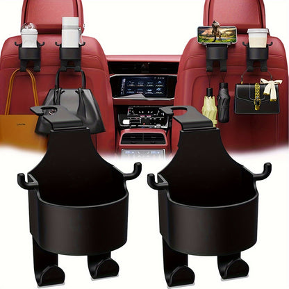 4pcs Multi-Function Car Seat Back Hook, Multi-Functional Car Seat Rear Hook, 2-In-1 Car Hook with Cup Holder- Essential Auto Interior Organizer Additions, Car Seat Headrest Hooks, Mini Car Trash Can