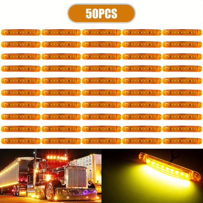 50pcs New Bright 12V-24V 9 LED Side Light Lamp Indicator Light Bar For Truck Trailer Bus Boat Rv Lorries-Yellow, Red, White, Blue, Green