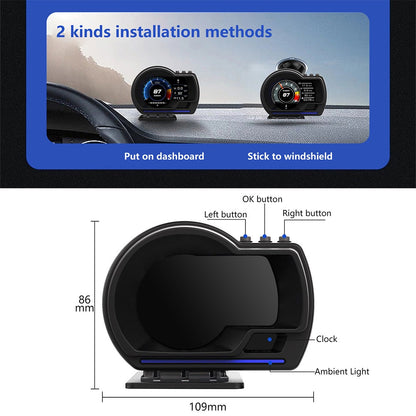 HUD Car Head Up Display-OBD2 GPS Dual System Car HUD Display - Digital GPS Speedometer with Water Temp Voltage RPM - Universal Heads Up Display for Most Vehicles