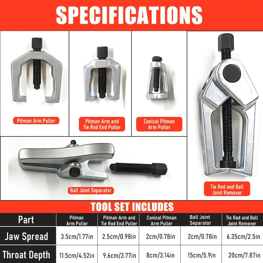 [Automotive Repair Tool] 5pcs Set Of Tie Rod End Puller, Ball Joint Puller, Multi-functional Ram for Removing European And Japanese Lower Control Arm Ball Joints, Tie Rod Ram Tool, Automotive Repair Tool Set