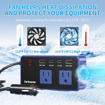 200W Car Inverter, DC 12V To 110V AC Power Inverters For Vehicles With PD 24W USB-C, Dual USB Ports And QC3.0 Fast Charging Ports Car Charger Adapter, Multi-protection Techniques, Car Tools, Good Gift, Without Battery