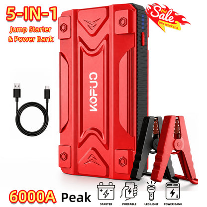 6000-20000A Peak Single Jump Starter Or 12V Portable Car Jump Starter with Air Compressor, Jump Starter Battery Pack with 150PSI Tire Inflator, 7-in-1 Multi-functional Battery Booster Power Bank with LED Light, Car Battery Charger, Roadside Assistanc