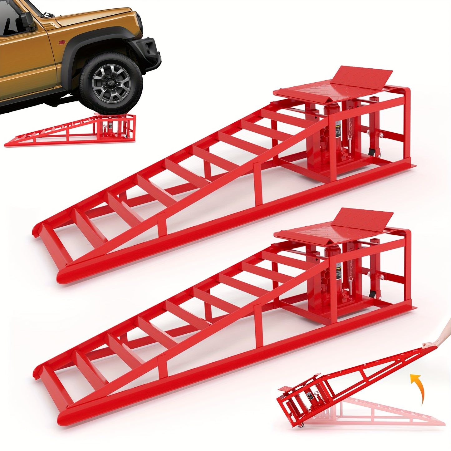 2 Pack Hydraulic Car Ramps, 11050LBS 5T Car Ramp High Lift 9"-14.2", Heavy-duty Iron-made Vehicle Lift Ramp, Automotive Truck Service Ramps For Oil Changes Support Jack For Maintenance