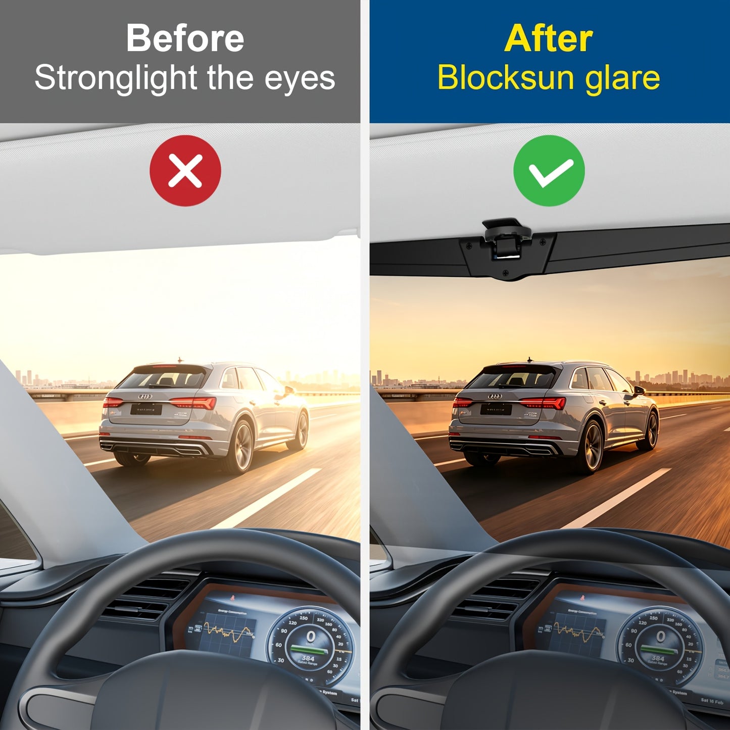 Sun Visor Extender For Car, Polarized Anti-Glare UV400 Blocker, Secure Clip-On Adjustable Extension, Universal Fit For Safe & Comfortable Driving