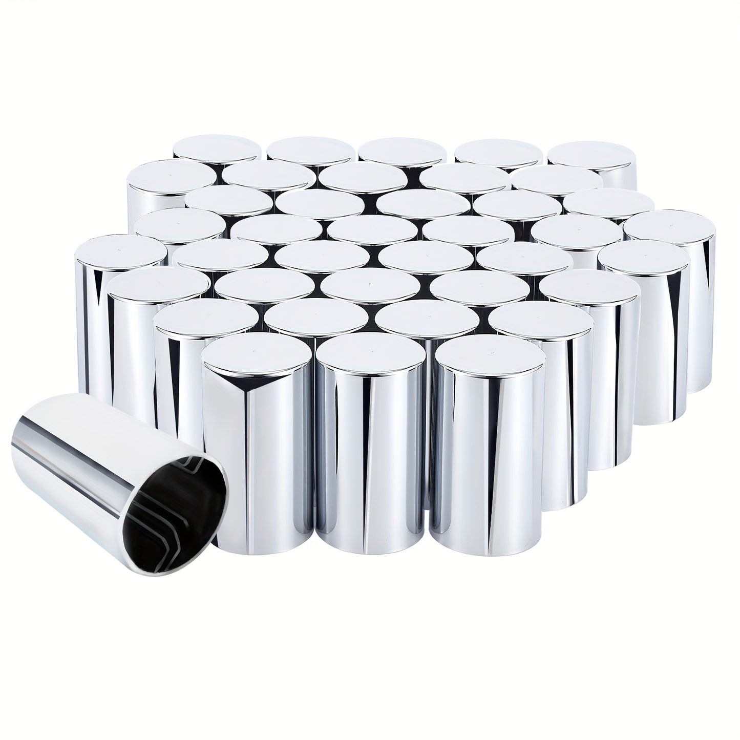 20pcs, 40pcs, Or 60pcs of 33Mm X 3 1/2" Lug Nut Covers Made from ABS Chrome Plastic, Designed for Push-On Fit for Hub Piloted Wheels, Complete Axle Cover Kits, And Lug Nut Covers Suitable for Semi Trucks And Trailers