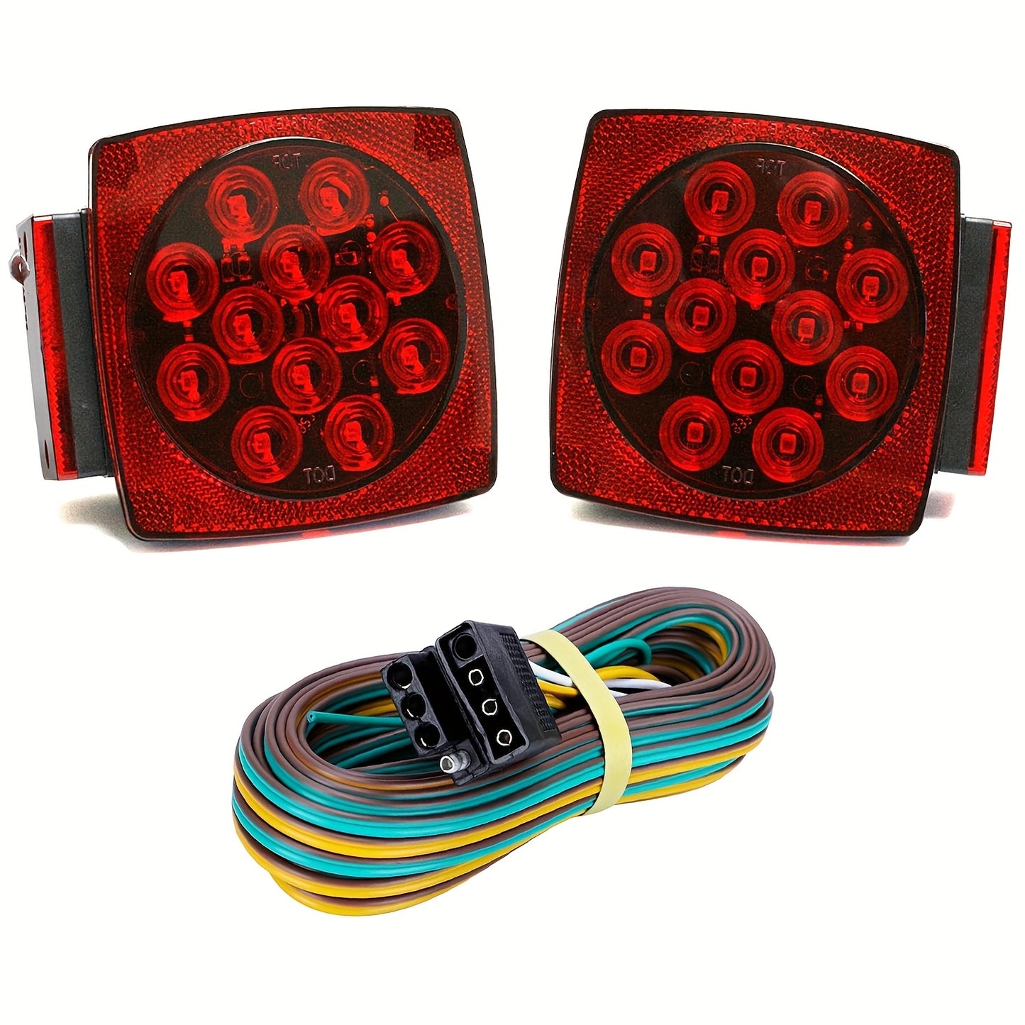 12V LED Trailer Lights, Red White 2 Square Trailer Lights & 6 Connectors Stop Tail Turn Signal Tail Lights, Utility Trailer Lights For Under 80 Inch Boat Trailer Truck Marine Camper RV