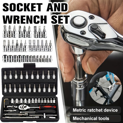 46pcs/53pcs Tool Collection • 1/2 Inch, 1/4 Inch, And 3/8 Inch Drive Depth And Standard Wrench Set • Auto Parts Repair Ratchet Wrenches And Various Other Automotive Tools • Suitable for Automotive And Bicycle Repairs • Christmas Gift