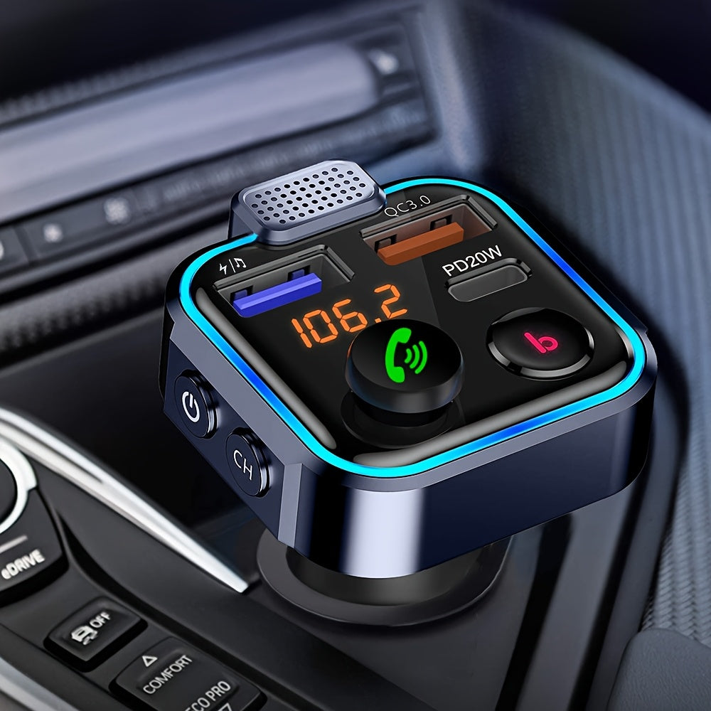 Gm V5.0FM Transmitter Car Adapter Kit - Clear Hands-free Calling, USB PD 20W Fast Charger, MP3 Player Receiver, Support for Hi-fi Bass Crystal Clear Sound