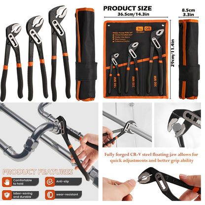 [Christmas Gifts] 3/1pc Adjustable Pliers With Roll-Up Pouch,Quick-Adjust Pump Pliers Set, Chrome Vanadium Steel, Includes 7-Inch,10-Inch, And 12-Inch, Black,Christmas Gifts