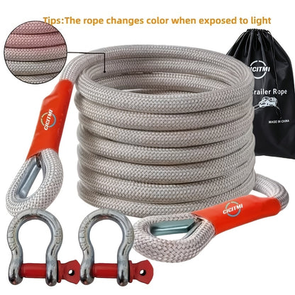 1 Heavy-duty Tow Hook And Tow Rope Set, 196.85inch Tow Hook And Tow Rope Set, Suitable for Off-road Rescue Of SUVs And Vehicles, Equipped with 2 Steel U-shaped Hooks, for Front Use, Suitable for Vehicles Weighing 135 Pounds Or Less