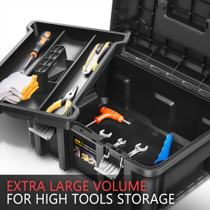 2pcs Tool Boxes Set - Lockable Organizer Storage Portable Toolbox with Removable Tray for Workshop Garage & Household, Large Capacity