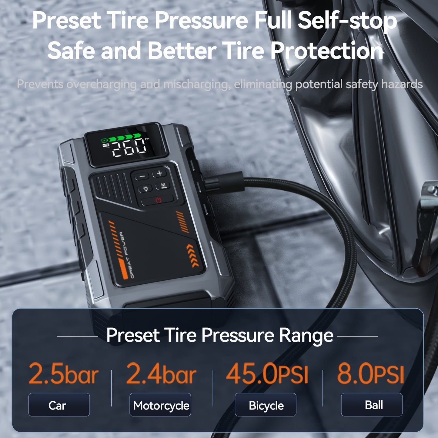 Portable Car Jump Starter with Air Compressor, Jump Starter for Car, 5000A Peak(2.11gal Gas, 1.72gal Diesel) with 150 PSI Tire Inflator, 12V Car Battery Jump Power Pack, Car Jumper Starter Portable, 5in 1 Function Jump, Battery Charger, Smart Cables