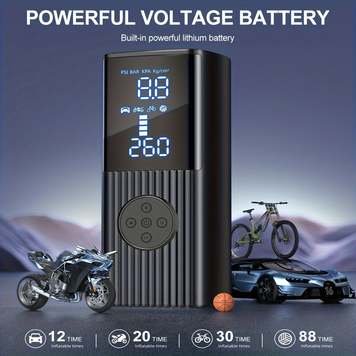 Portable Tire Inflator with Digital Pressure Gauge, Car Tire Pump, 210 PSI, 22 Cylinders, Rechargeable Battery, LED Light, Cordless Air Pump, Wireless Bicycle Tire Pump, Suitable for Cars, Motorcycles, Bicycles, Balls, Etc., New
